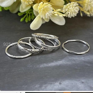 Set 6 anelli impilabili in argento sterling, anelli impilabili, anelli a fascia in argento tutte le dimensioni - Foto 1 di 8
