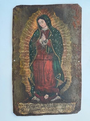 Antigua pintura del Retablo Español México siglo XX pintura en lata Virgen de Guadalupe Foto 1 de 4