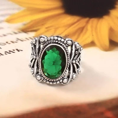 925 Sterling Silver Chrome Diopside Gemstone Handmade Men's Ring All Size SS41 - Image 1 of 3