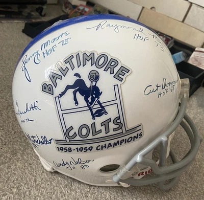 BALTIMORE COLTS FULL SIZE Replica Riddell 58-59 Helmet JSA 6 Signed Read Descrip - Image 1 of 4