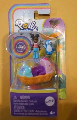 Polly pocket doll Pink mini car girl Penguin  AA African American doll NIP - Image 1 of 2
