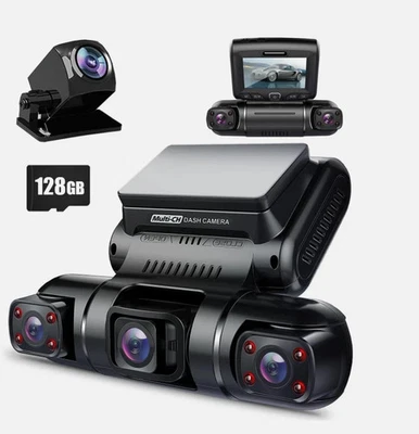 NEW Pruveeo 360 View 4 Channel Dash Cam Front, Rear & Inside SD card included
