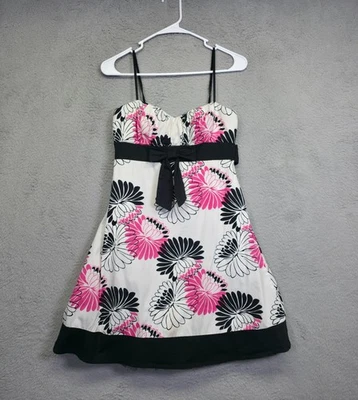 Y2K Ruby Rox Dress Junior 7 White Bow Tie Floral Fit N Flare Tulle Babydoll HOCO - Image 1 of 4