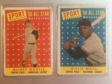 (x2) 1958 Topps Baseball All Stars Mickey Mantle #487 & Willie Mays #486 GD / VG