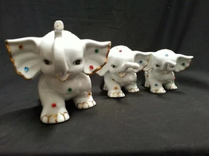 3 Vintage Porzellan Elefanten mit Schmuck und Goldfarbe, Made in China - Bild 1 von 6