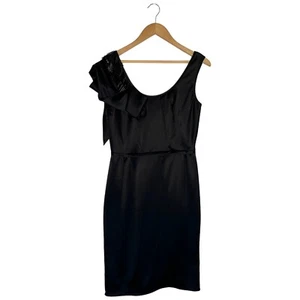 Lavender Label Vera Wang Beaded Cocktail Ruffle Sleeveless Satin Dress Black 6 - Picture 1 of 17