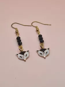 Lovely Handmade Enamel Fox Earings With Black Bead Details, Cute, Jewellery  - Picture 1 of 2