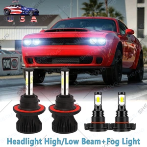 For 2008-2014 Dodge Challenger 4PC White LED Headlights + Fog Light Bulbs Kit - Picture 1 of 12