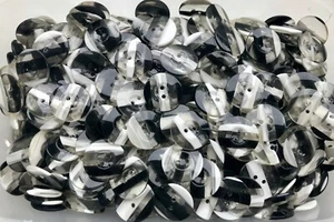 Buttons 23mm 36L Black White Clear Striped 2 Hole Retro Polished Button (G23) - Picture 1 of 24