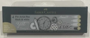 FABER-CASTELL 4 PITT ARTIST INDIA INK PEN BLACK & WHITE-C-B-1.5-0.3-(167151)-NEW - Picture 1 of 4