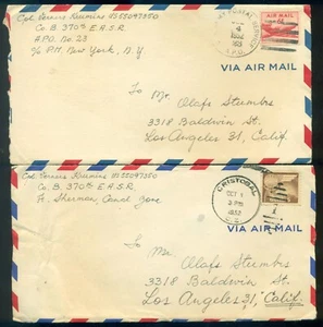 Two Airmail Covers US Army APO & Cristobal Panama Canal Zone 1952 370th EASR - Picture 1 of 2