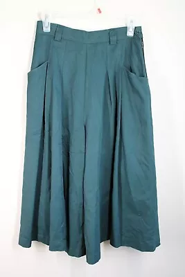 Vtg 1990 Iceberg Jean 42 Green Crop High Rise Wide Culotte Pants Italy 27" Waist - Image 1 of 4