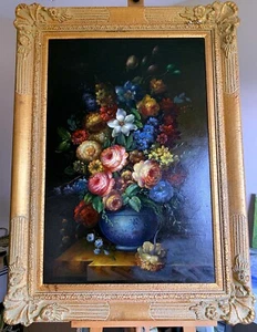 Großes Ölgemälde Stillleben Blumenstrauß farbig in Vase signiert gerahmt 113x83 - Bild 1 von 16