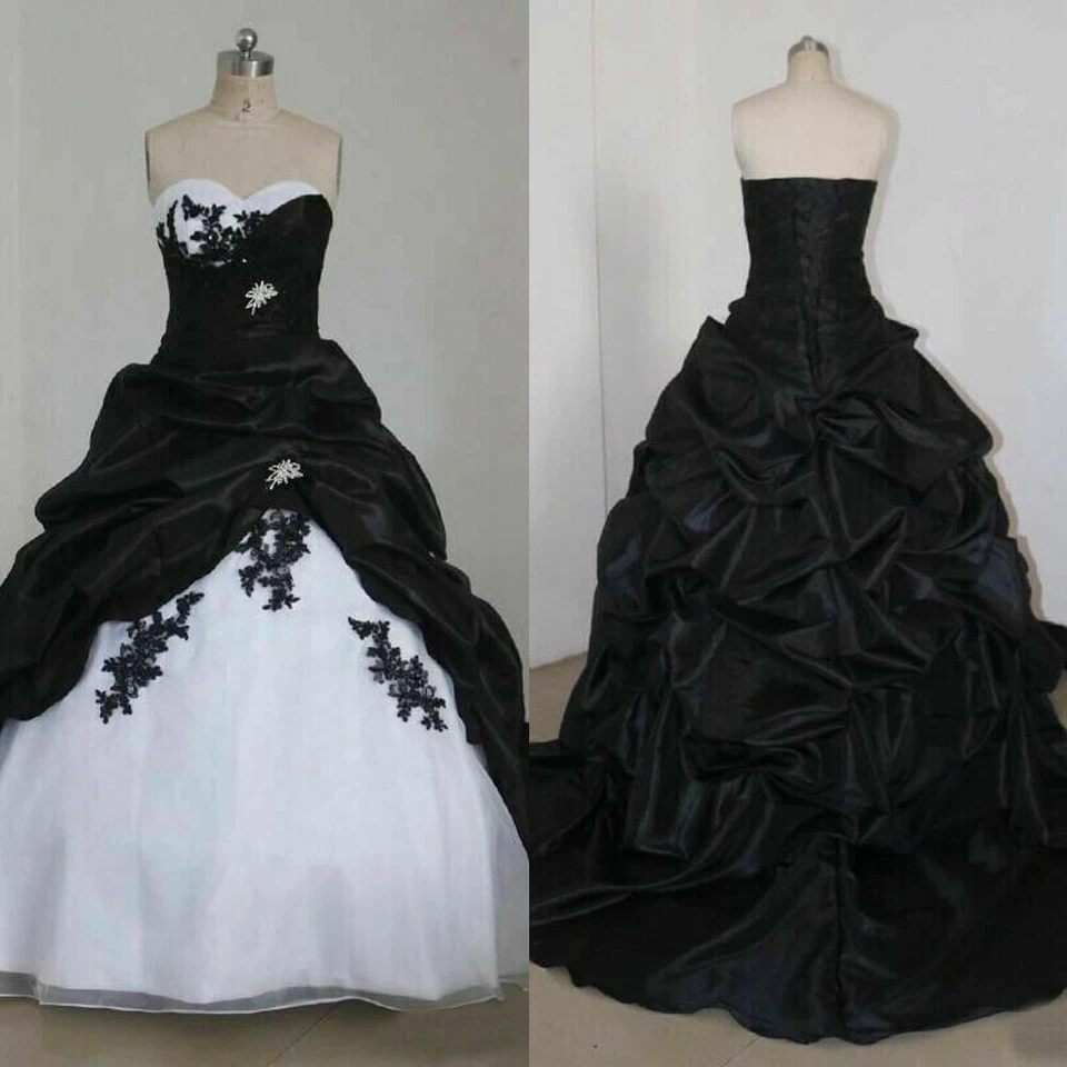 Vestidos de novia vintage blanco y negro sin tirantes de organza línea A vestidos de novia Foto 1 de 4