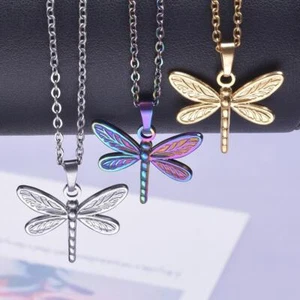 Vintage Women Bohemian Charm Silvery Dragonfly Pendant Necklace Jewelry Gift New - Picture 1 of 15