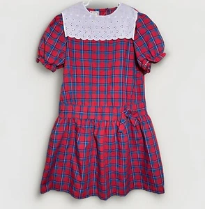 Vintage Robyn Sue Dress Girls 12PP Red Plaid Cottagecore American Girl Felicity - Picture 1 of 17
