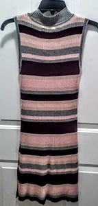 NWT Moral Fiber S/L Mock Turtleneck Sweater Dress-Wine, Gray & Pink-Jr Girl's M - Picture 1 of 5