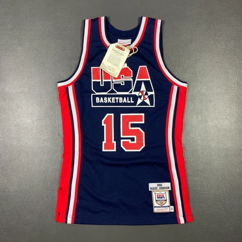 100% Authentic Magic Johnson Mitchell & Ness 1992 USA Jersey Size 36 S Mens Cover