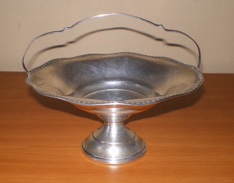STERLING SILVER Pedestal Fruit Candy Nut Bowl Basket * Scallop Border & Handle Cover