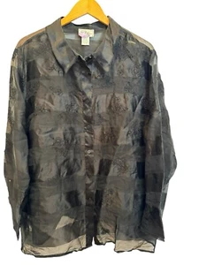 Vintage Bob Mackie Seidenbluse 28 W schwarz transparent Chiffon Perlen elegant Top - Bild 1 von 19