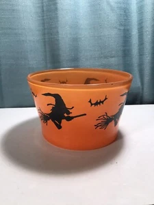 Hazel Atlas Halloween Candy Bowl Ice Bucket Glass Flying Witch Bat Dish Vintage - Picture 1 of 6