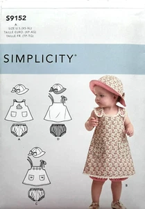 Simplicity S9152 Babies Dress w/Crossed or Plain Back Panties, Hat XS-XL - Picture 1 of 2