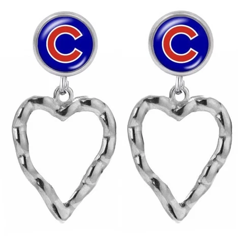 Chicago Cubs Earrings Baseball Heart Charm Dangle Stainless Steel Cover