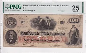 Confederate States Of America, 100 Dollars, 1862-63, VF, T-41 - Picture 1 of 2