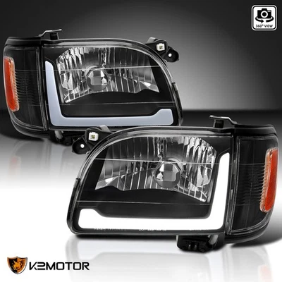 Black Fits 2001-2004 Toyota Tacoma LED Tube Headlights+Corner Lamps 01 02 03 04 — 第 1/4 张图片