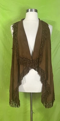 TCEC Women’s Plus Size 3X Asymmetric Brown Faux Suede Western Fringe Boho Vest - Image 1 of 4