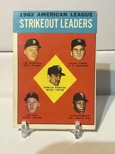 1963 Topps #10 AL Strikeout Leaders- Jim Bunning, Jim Kaat, Pascual, Terry - Picture 1 of 2
