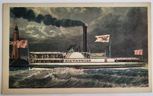 CARTOLINA VINTAGE PC/NAT'L MUSEO MARITTIMO MILWAUKIE GRANDE LAGO RUOTA LATERALE BATTELLO A VAPORE - Foto 1 di 2