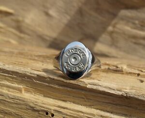 Oval Stainless Steel Bullet Ring. Nickel 40 Caliber Bullet. Optional Crystal.