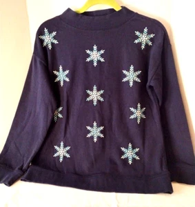 Neu mit Etikett Talbots dunkelblau Schneeflocke Langarm Sweatshirt Small - Bild 1 von 4