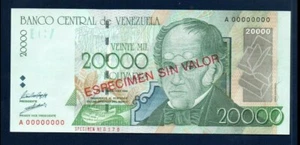 Venezuela UNC Specimen Note 20000 ( 20,000 ) Bolivares Bs August 1998 - Picture 1 of 2