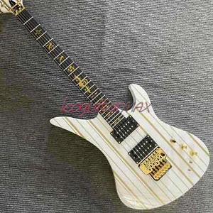Weiße Synyster Gates E-Gitarre HH offene Tonabnehmer FR-Steg goldene Streifen - Bild 1 von 6