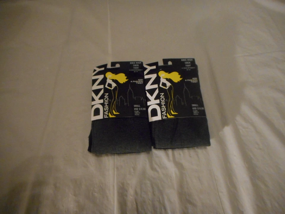 DKNY Fashion Knee High Sock Tight 60 Denier Black Gray #oc178 Small