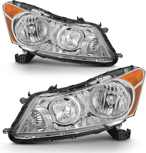 Headlights Assembly Pair Fit For 2008-2012 Honda Accord Chrome Housing - Picture 1 of 6