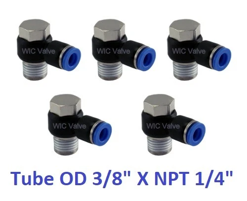 Universal Swivel Male Elbow Connector Tube OD 3/8" X NPT 1/4" Fitting 5 Pieces - Image 1 of 1