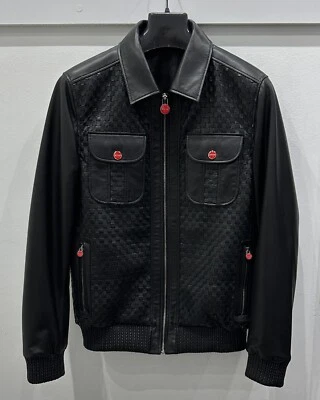 Kiton Hand Knitted Genuine Leather Men's Premium Luxury Bomber Jacket - Image 1 of 4