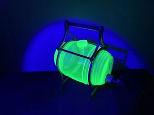 uranium glass drink dispenser barrel with stand vaseline glass Barrel Decanter - Picture 1 of 2