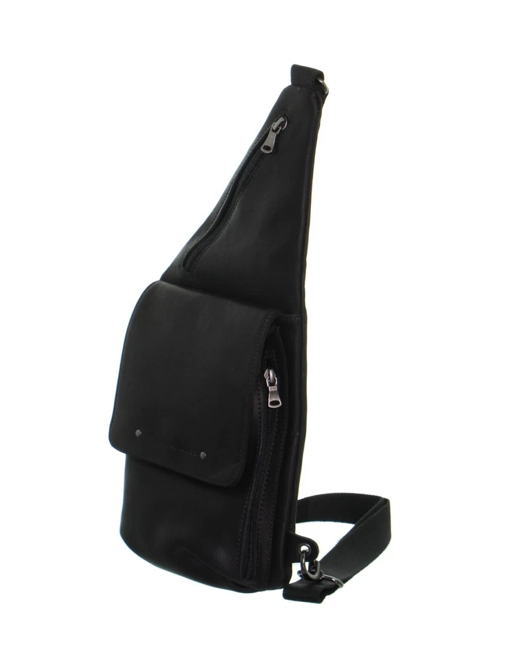 Sacoche asymétrique en cuir Foures Ref 45306 Noir 17*35*6 cm Neuf - Photo 1/3