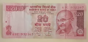 Reserve Bank Of India 20 Rupees 6JC 93236 Issue 2013 Circulated - Picture 1 of 6