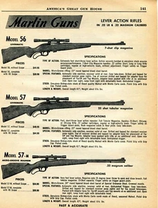 1961 Stampa Pubblicità di Fucile Marlin Modello 56 57 Levermatic 57M Magnum - Foto 1 di 2