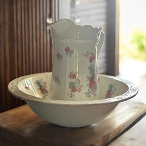 1930s Pitcher & Bowl Burgess and Leigh England Burleigh Ware Floral Design 17” - Picture 1 of 15