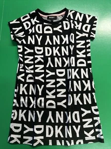 DKNY GIRLS CASUAL LOGO Black DRESS w/Pockets Sz Medium 7/8 Excellent Condition - Picture 1 of 5