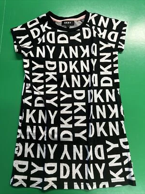 VESTIDO DKNY NIÑAS LOGO CASUAL Negro con Bolsillos Talla Mediana 7/8 Excelente Estado Foto 1 de 4