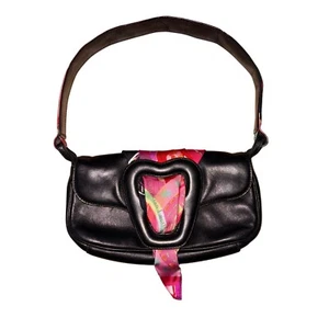 Christian Lacroix Vtg Y2K Black Lambskin Leather and Silk Shoulder Mini Flap Bag - Picture 1 of 11