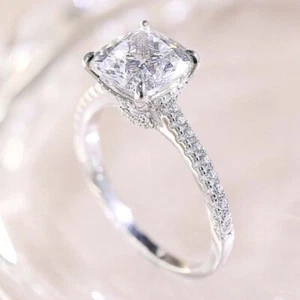 2.5 ct Cushion Cut Double Halo Sterling Silver Engagement Ring - Picture 1 of 12