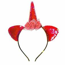 Fancy Cat Ear Sequin Rose Flower Headband Hair Band Halloween Cherry Red Sequin